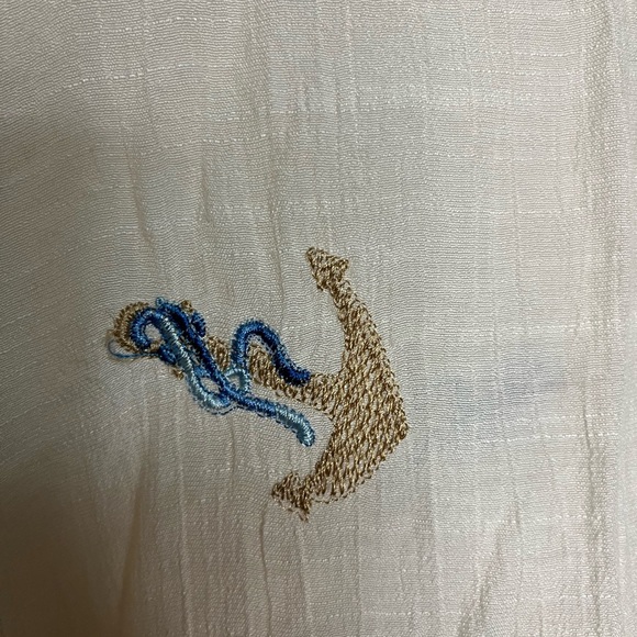 Hope Springs Cream Coastal Nautical Shell Button Embroidery Blouse Women Size L - Picture 2 of 4